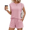 image:imageEkouaer Two Piece Sets for Women Summer Crew Neck Lounge Shorts Sets Cap Sleeve Matching Sets Vacation Outfits with PocketLight Pink