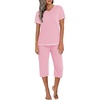 image:imageEkouaer Womens Sleepwear Capri Pajama Sets Short Sleeve TwoPiece Pjs V Neck Tops amp Capri Pants with Pockets S3XLPink