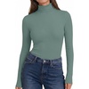 image:imageEkouaer Womens Turtleneck Long Sleeve Shirts Ribbed Casual Basic Tops Fitted Underwear Thermal Undershirts Winter ClothesGrey Green