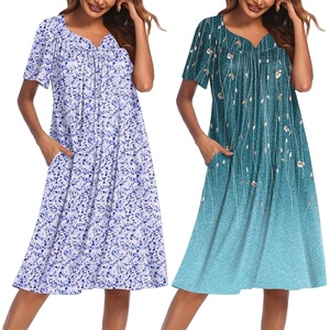 image:imageEkouaer 2 Pack House Dresses for Women with Pockets Short Sleeve Moo Moos Floral Print Mumu DressesFloral PurpleSparkling Branches