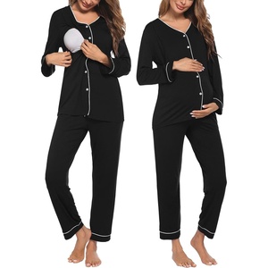 image:imageEkouaer Maternity Pajama Set Button Down Nursing Pajamas Long Sleeve Breastfeeding Loungewear with Adjustable PantsBlack