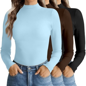image:imageEkouaer Mock Neck Tops for Women Turtleneck 3 Pack Thermal Long Sleeve Women Womens Undershirts Casual Turtle Neck UndershirtBlackBrownLight Blue