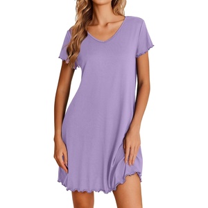 image:imageEkouaer Nightgowns for Women Short Sleeve Sleepshirt V Neck Short Nightshirt Pullover Soft Ruffled Sleepwear SXXXLLight Purple