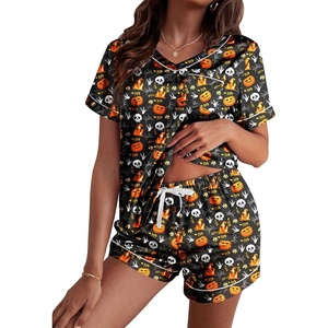 image:imageEkouaer Silk Pajama for Women Short Sleeve Satin Pj Set Two Piece Soft Sleepwear Loungewear SXXLBlack Pumpkin  Spider Web