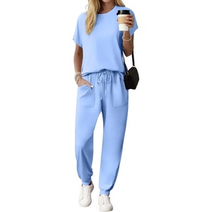 image:imageEkouaer Womens Cotton Matching Lounge Sets Short Sleeve Top and Jogger Pants Set Fashion Casual OutfitsBlue