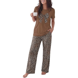 image:imageEkouaer Womens Pajamas Sets 2 Piece Short Sleeve Lounge Set Printed Loose Pants Round Neck Pj Sets LoungewearBrown Leopard