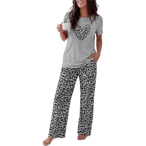 image:imageEkouaer Womens Pajamas Sets 2 Piece Short Sleeve Lounge Set Printed Loose Pants Round Neck Pj Sets LoungewearGray Leopard