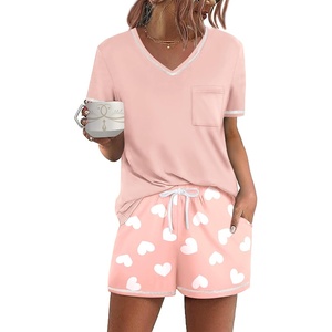 image:imageEkouaer Womens Pajamas Sets Short Sleeve Pjs Two Piece Sleepwear Casual Lounge Sets With PocketsPink White Heart
