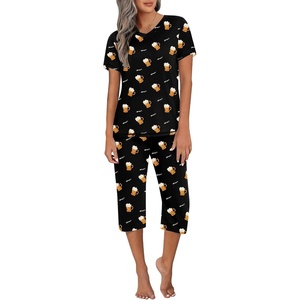 image:imageEkouaer Womens Sleepwear Capri Pajama Sets Short Sleeve TwoPiece Pjs V Neck Tops amp Capri Pants with Pockets S3XLBlack Beer