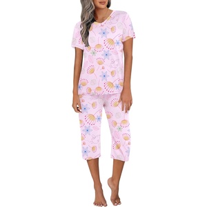 image:imageEkouaer Womens Sleepwear Capri Pajama Sets Short Sleeve TwoPiece Pjs V Neck Tops amp Capri Pants with Pockets S3XLColorful Flowers