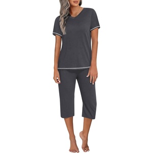image:imageEkouaer Womens Sleepwear Capri Pajama Sets Short Sleeve TwoPiece Pjs V Neck Tops amp Capri Pants with Pockets S3XLDark Grey
