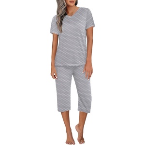 image:imageEkouaer Womens Sleepwear Capri Pajama Sets Short Sleeve TwoPiece Pjs V Neck Tops amp Capri Pants with Pockets S3XLGrey Stars