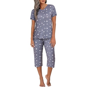 image:imageEkouaer Womens Sleepwear Capri Pajama Sets Short Sleeve TwoPiece Pjs V Neck Tops amp Capri Pants with Pockets S3XLStars