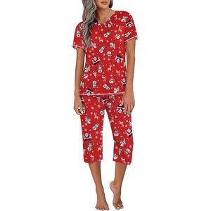 image:imageEkouaer Womens Sleepwear Capri Pajama Sets Short Sleeve TwoPiece Pjs V Neck Tops amp Capri Pants with Pockets S3XLZ Christmas Snowman Print