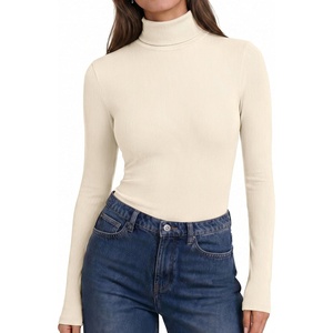 image:imageEkouaer Womens Turtleneck Long Sleeve Shirts Ribbed Casual Basic Tops Fitted Underwear Thermal Undershirts Winter ClothesBeige