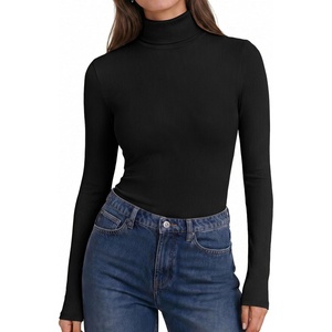 image:imageEkouaer Womens Turtleneck Long Sleeve Shirts Ribbed Casual Basic Tops Fitted Underwear Thermal Undershirts Winter ClothesBlack