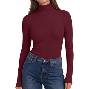 image:imageEkouaer Womens Turtleneck Long Sleeve Shirts Ribbed Casual Basic Tops Fitted Underwear Thermal Undershirts Winter ClothesBurgundy