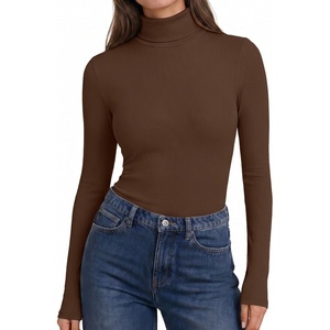 image:imageEkouaer Womens Turtleneck Long Sleeve Shirts Ribbed Casual Basic Tops Fitted Underwear Thermal Undershirts Winter ClothesCoffee Brown