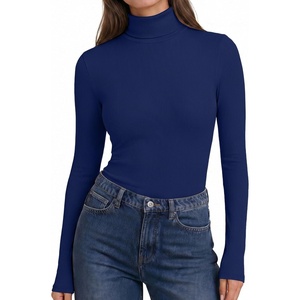 image:imageEkouaer Womens Turtleneck Long Sleeve Shirts Ribbed Casual Basic Tops Fitted Underwear Thermal Undershirts Winter ClothesNavy Blue
