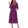 image:imageEkouaer Robe for Women Velour Zipper Robe 34 Sleeves Housecoat Full Length Loungewear Long Bathrobe with PocketsDeep Purple