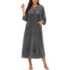 image:imageEkouaer Robe for Women Velour Zipper Robe 34 Sleeves Housecoat Full Length Loungewear Long Bathrobe with PocketsGrey