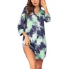 image:imageEkouaer Womens Nightgown V Neck Striped Button Down Sleepwear 34 Sleeves Nightshirts Soft Button Sleep Dress SXXLBlue Green Tiedye