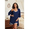 image:imageEkouaer Womens Nightgown and Robe Set 34 Sleeves Robes 2 Piece Bathrobe Set Vneck Lace Cami Sleepwear with Pockets S2XLNavy Blue