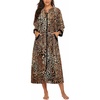 image:imageEkouaer Robe for Women Velour Zipper Robe 34 Sleeves Housecoat Full Length Loungewear Long Bathrobe with PocketsLeopard Print