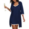 image:imageEkouaer Womens Nightgown and Robe Set 34 Sleeves Robes 2 Piece Bathrobe Set Vneck Lace Cami Sleepwear with Pockets S2XLNavy Blue