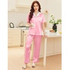 image:imageEkouaer Satin Pajamas Set for Women Silk Button Down Sleepwear Short Sleeve Loungewear 2 Pieces NightwearLight Pink