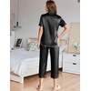 image:imageEkouaer Womens Satin Pajamas Silk Capri Pjs 2 Piece Lounge Sets Short Sleeve Button Down SleepwearBlack