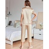 image:imageEkouaer Womens Satin Pajamas Silk Capri Pjs 2 Piece Lounge Sets Short Sleeve Button Down SleepwearChampagne
