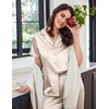 image:imageEkouaer Womens Satin Pajamas Silk Capri Pjs 2 Piece Lounge Sets Short Sleeve Button Down SleepwearChampagne