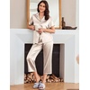 image:imageEkouaer Womens Satin Pajamas Silk Capri Pjs 2 Piece Lounge Sets Short Sleeve Button Down SleepwearChampagne