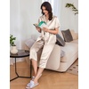 image:imageEkouaer Womens Satin Pajamas Silk Capri Pjs 2 Piece Lounge Sets Short Sleeve Button Down SleepwearChampagne