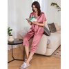 image:imageEkouaer Womens Satin Pajamas Silk Capri Pjs 2 Piece Lounge Sets Short Sleeve Button Down SleepwearDusty Rose