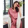 image:imageEkouaer Womens Satin Pajamas Silk Capri Pjs 2 Piece Lounge Sets Short Sleeve Button Down SleepwearDusty Rose