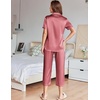 image:imageEkouaer Womens Satin Pajamas Silk Capri Pjs 2 Piece Lounge Sets Short Sleeve Button Down SleepwearDusty Rose