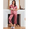 image:imageEkouaer Womens Satin Pajamas Silk Capri Pjs 2 Piece Lounge Sets Short Sleeve Button Down SleepwearDusty Rose