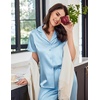 image:imageEkouaer Womens Satin Pajamas Silk Capri Pjs 2 Piece Lounge Sets Short Sleeve Button Down SleepwearLight Blue