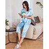 image:imageEkouaer Womens Satin Pajamas Silk Capri Pjs 2 Piece Lounge Sets Short Sleeve Button Down SleepwearLight Blue