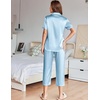 image:imageEkouaer Womens Satin Pajamas Silk Capri Pjs 2 Piece Lounge Sets Short Sleeve Button Down SleepwearLight Blue