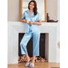 image:imageEkouaer Womens Satin Pajamas Silk Capri Pjs 2 Piece Lounge Sets Short Sleeve Button Down SleepwearLight Blue