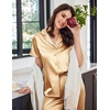 image:imageEkouaer Womens Satin Pajamas Silk Capri Pjs 2 Piece Lounge Sets Short Sleeve Button Down SleepwearLight Camel Color