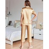 image:imageEkouaer Womens Satin Pajamas Silk Capri Pjs 2 Piece Lounge Sets Short Sleeve Button Down SleepwearLight Camel Color