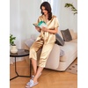 image:imageEkouaer Womens Satin Pajamas Silk Capri Pjs 2 Piece Lounge Sets Short Sleeve Button Down SleepwearLight Camel Color