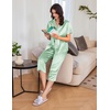 image:imageEkouaer Womens Satin Pajamas Silk Capri Pjs 2 Piece Lounge Sets Short Sleeve Button Down SleepwearLight Green