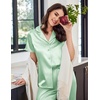 image:imageEkouaer Womens Satin Pajamas Silk Capri Pjs 2 Piece Lounge Sets Short Sleeve Button Down SleepwearLight Green