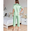 image:imageEkouaer Womens Satin Pajamas Silk Capri Pjs 2 Piece Lounge Sets Short Sleeve Button Down SleepwearLight Green