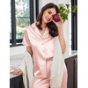 image:imageEkouaer Womens Satin Pajamas Silk Capri Pjs 2 Piece Lounge Sets Short Sleeve Button Down SleepwearLight Pink